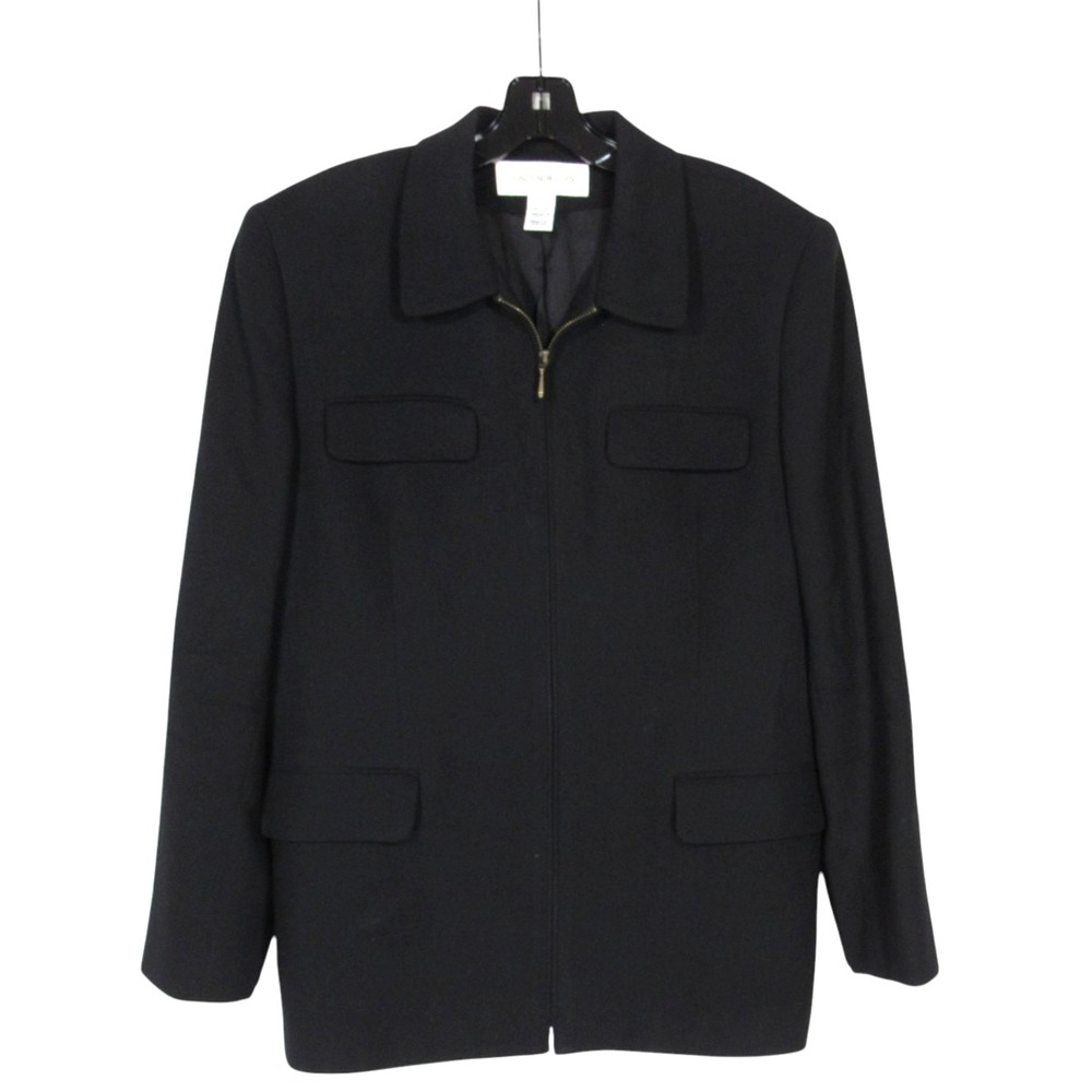 JONES NEW YORK Lined WORSTED WOOL Black FULL-ZIP Pockets BLAZER/JACKET Sz 16